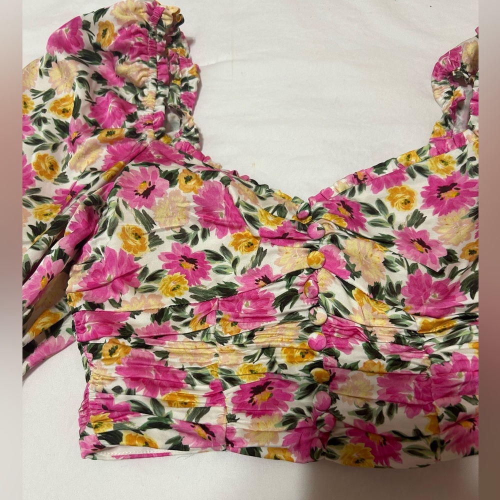 For Love And Lemons Pink and Yellow Floral Blouse
